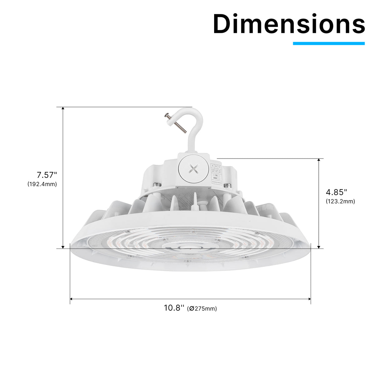 HBG-W-150W-200W white LED UFO high bay light dimension drawing