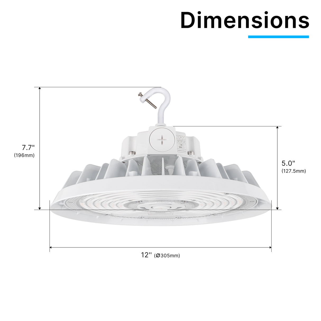 HBG-W-240W white LED UFO high bay light dimension drawing