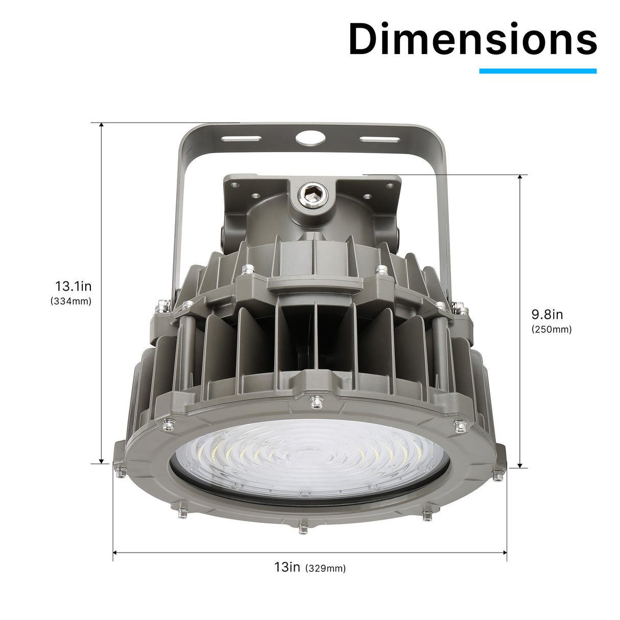 HR01 Series LED Hazardous Location Light – dimensional drawing showing fixture size, mounting points, and overall structure specifications.