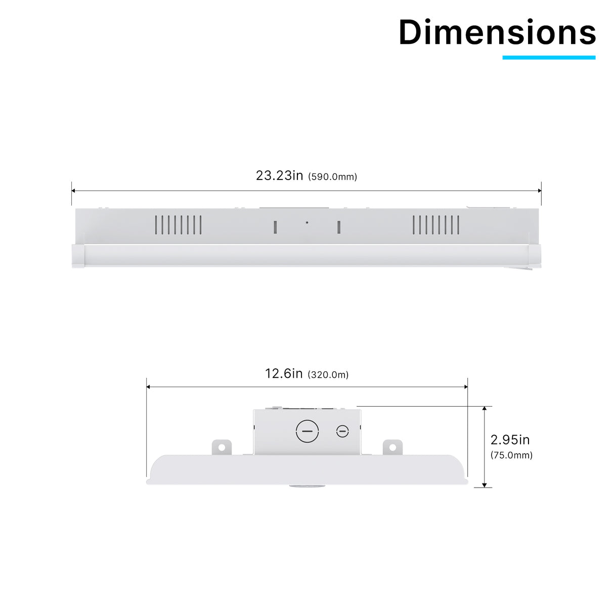 LHBD-2ft white LED linear high bay light dimension drawing