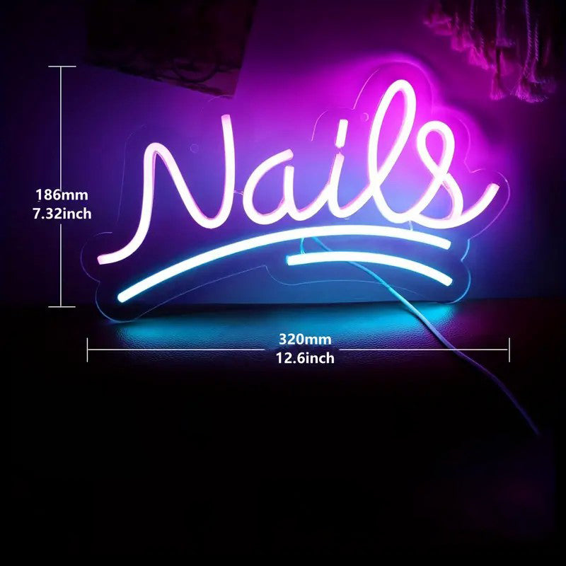Neon Nails Sign with Dimensions Displayed