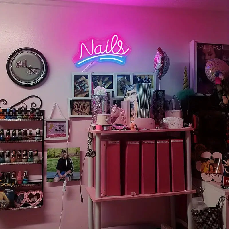 Nails neon sign in a nail salon interior