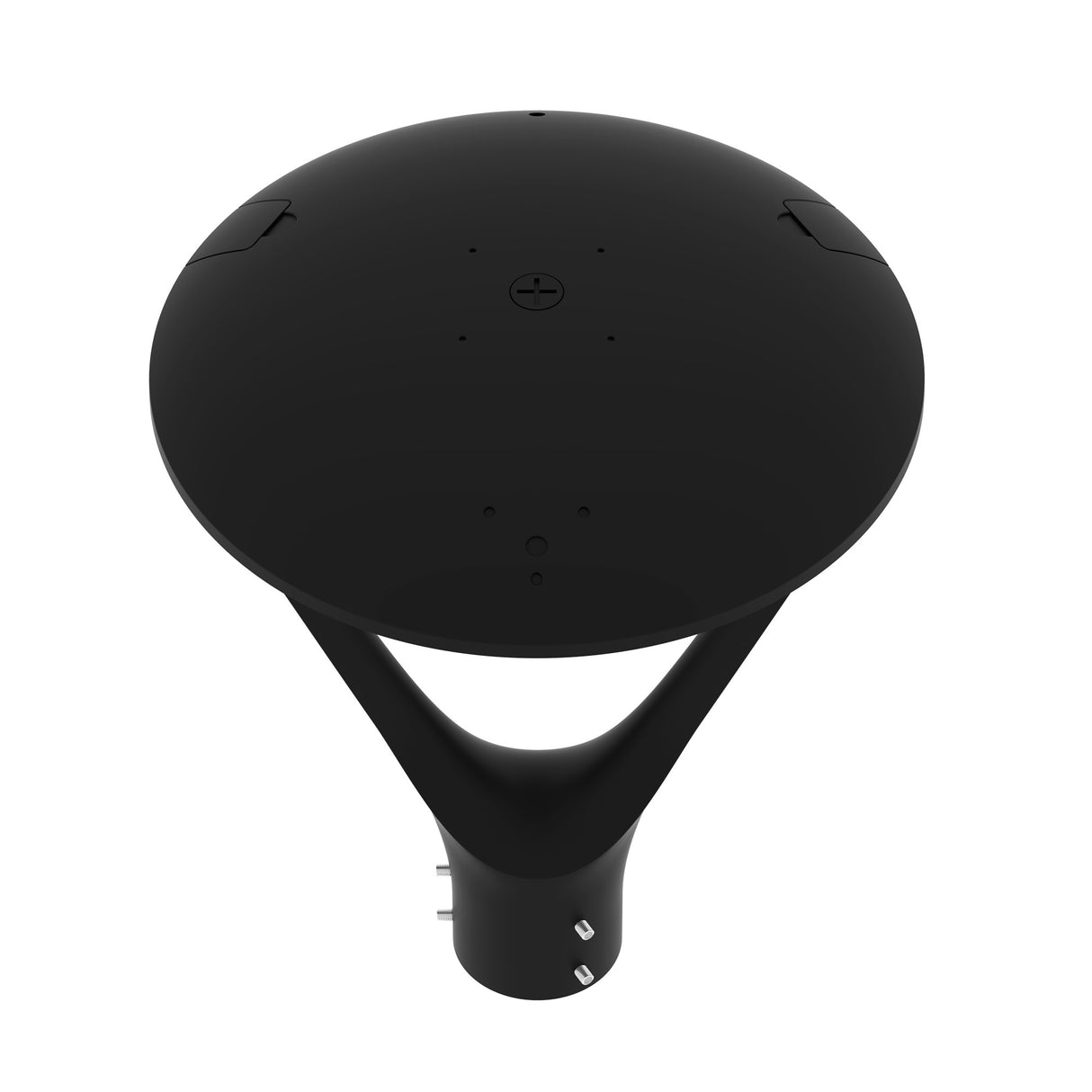Black LED post top light post mount rear view