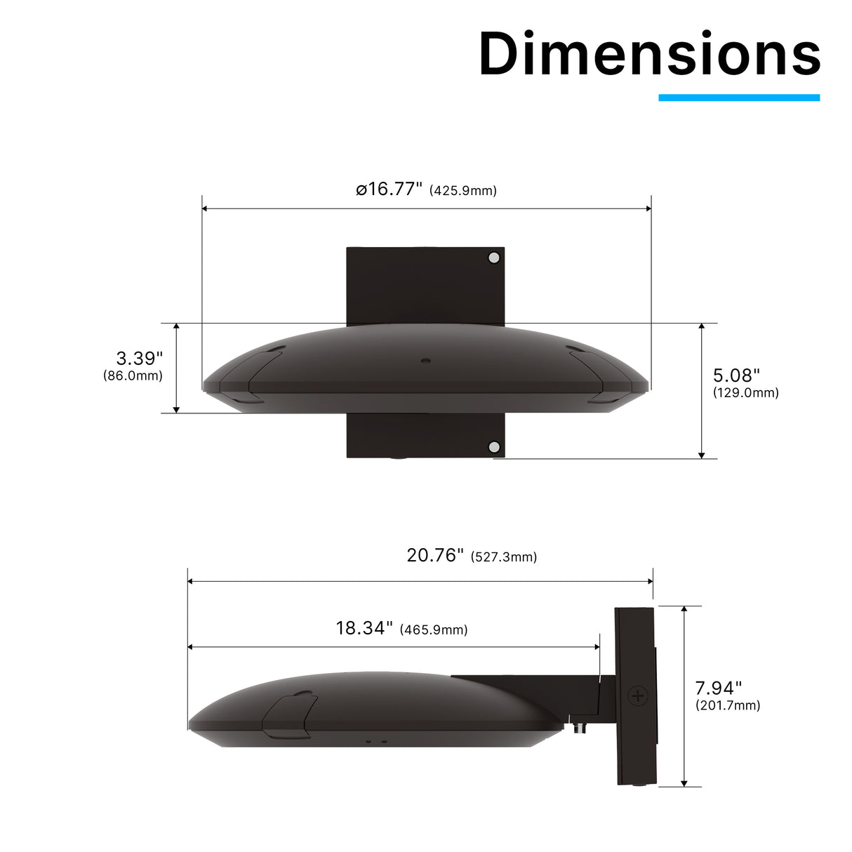 LED post top light wall mount dimensions