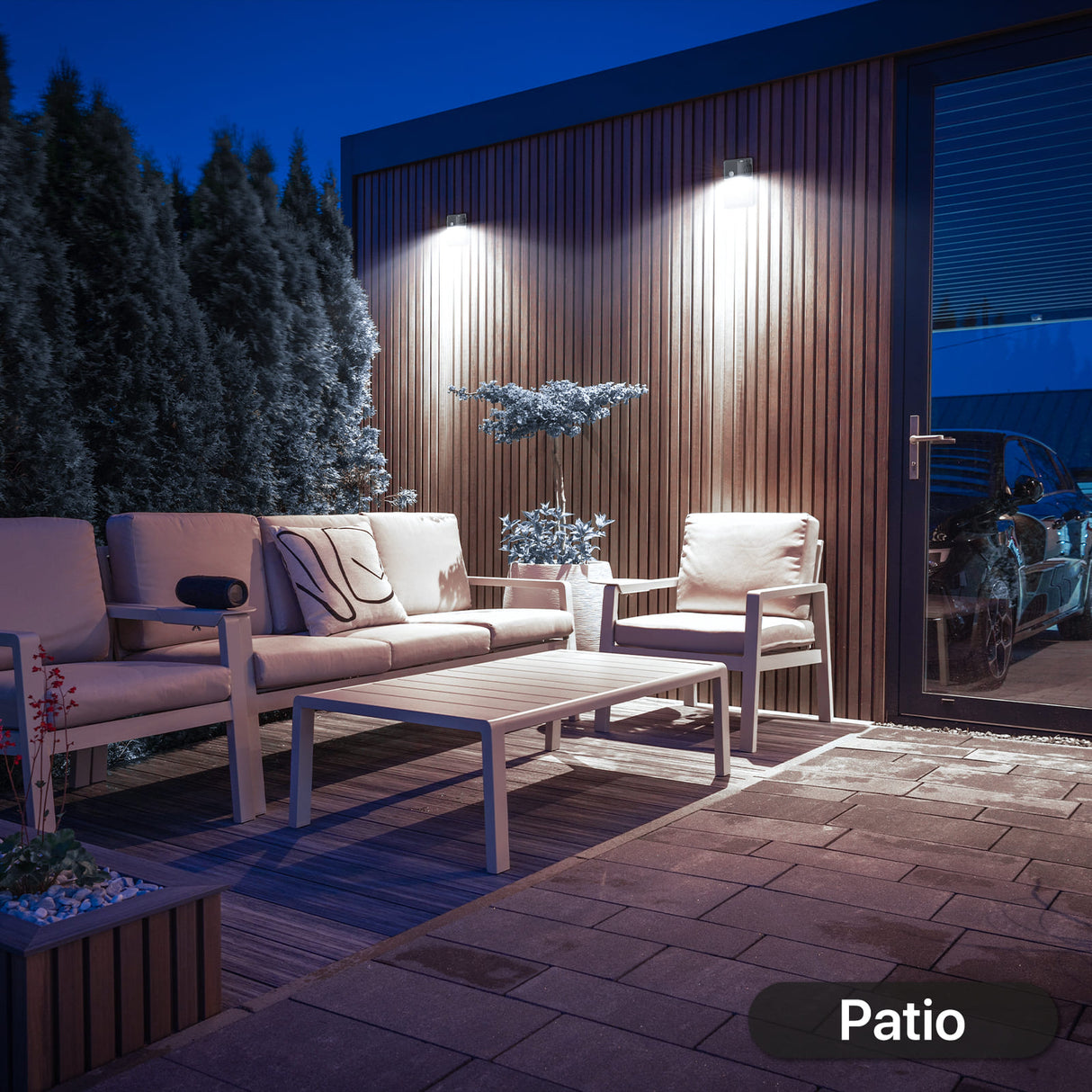 Patio illuminated by Hyperlite LED wall pack lights