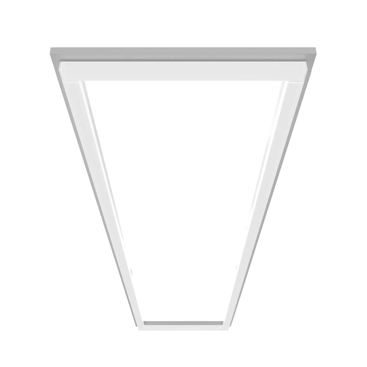 SFL02 1x4ft surround frame LED light front perspective view with open rectangular frame construction
