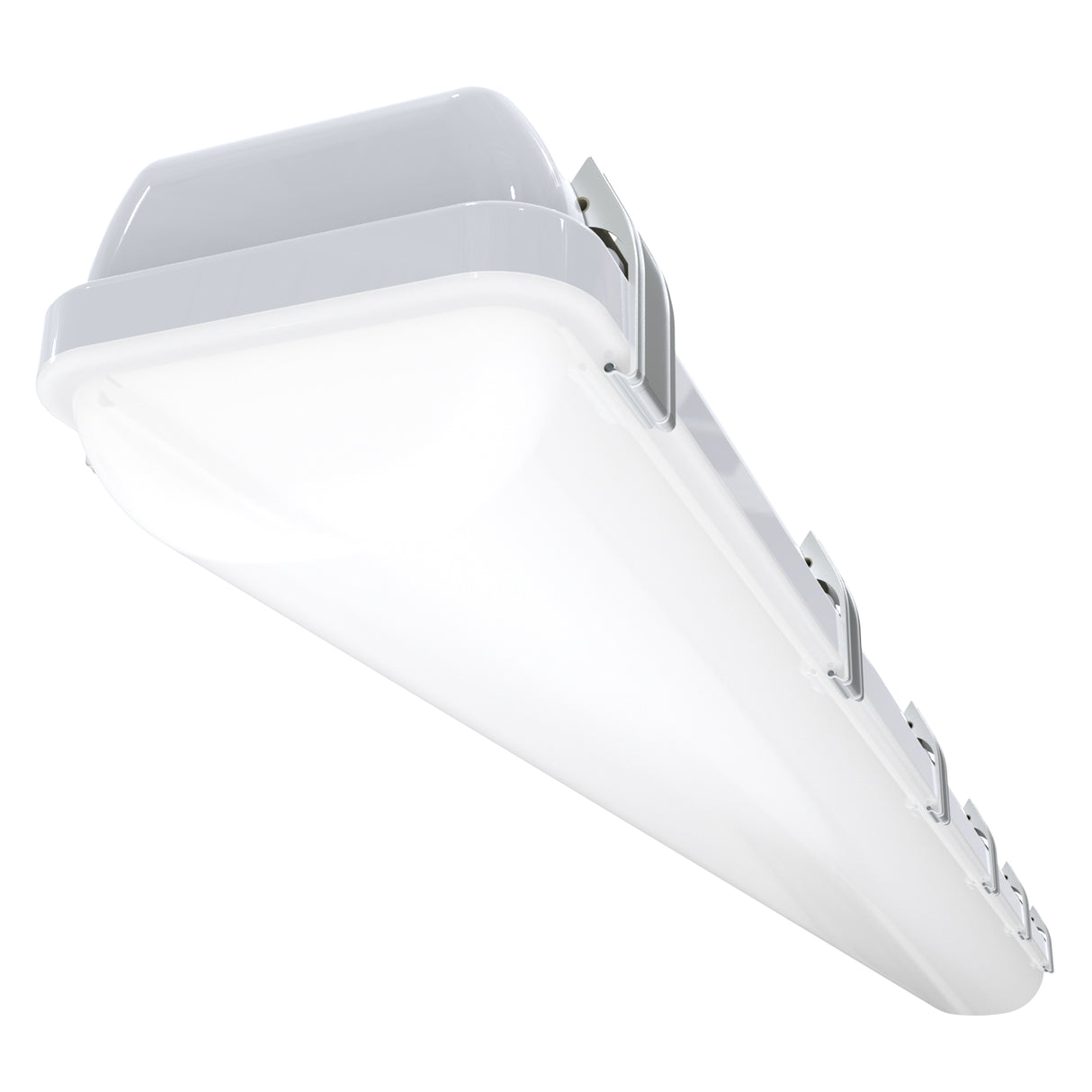 VT04 50W 4ft LED vapor tight light main product hero image showing complete fixture with frosted diffuser and sealed housing design