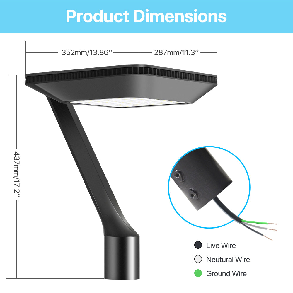 TP260 Series Gooseneck Post Top Light - Dimensions and Wiring