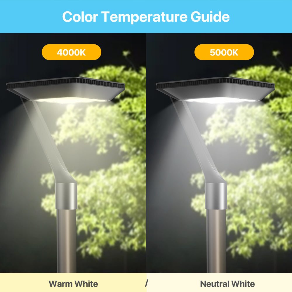 Gooseneck Post Top Light color temperature comparison: warm vs. neutral white