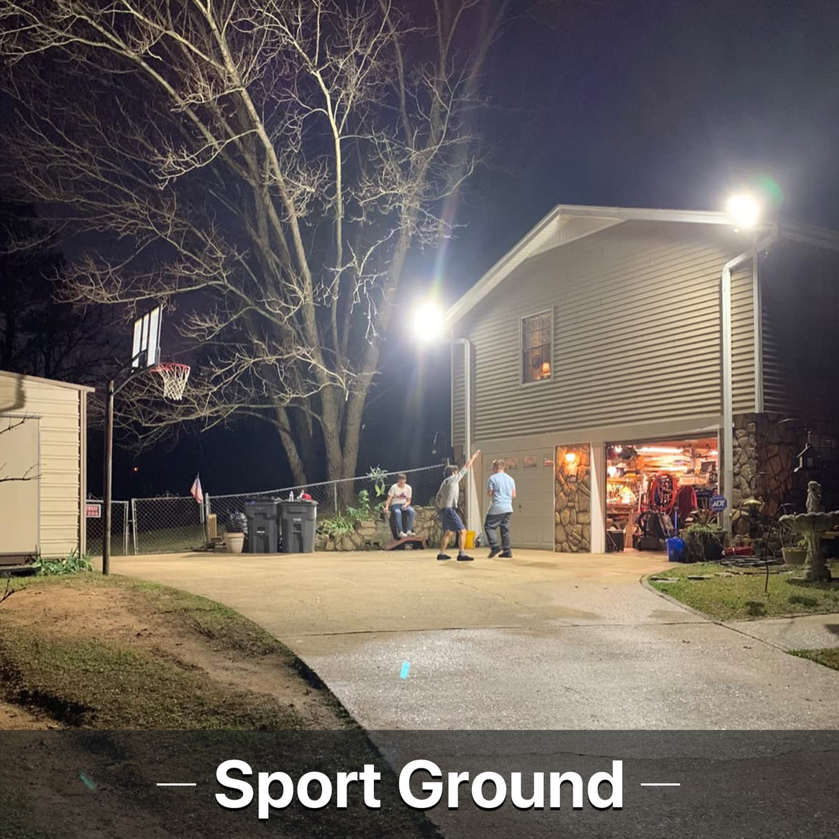 LED flood light illuminating a sport ground at night