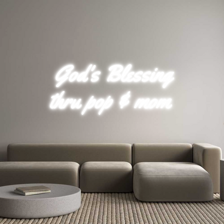 Custom neon light sign, God's Blessing thru pop & mom.