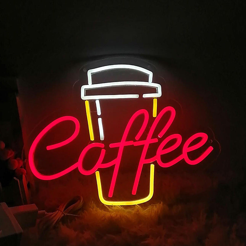 Coffee Cup LED Neon Sign, Red and Yellow Coffee Sign
