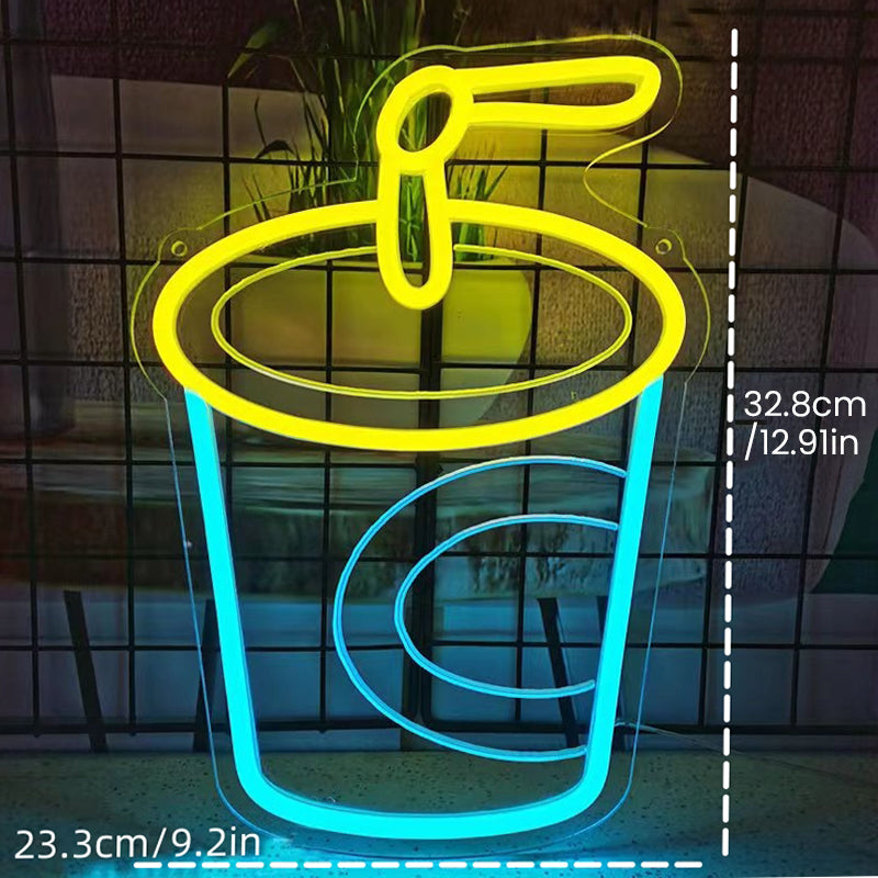 Cup LED Neon Sign Light, blue and yellow neon cup light