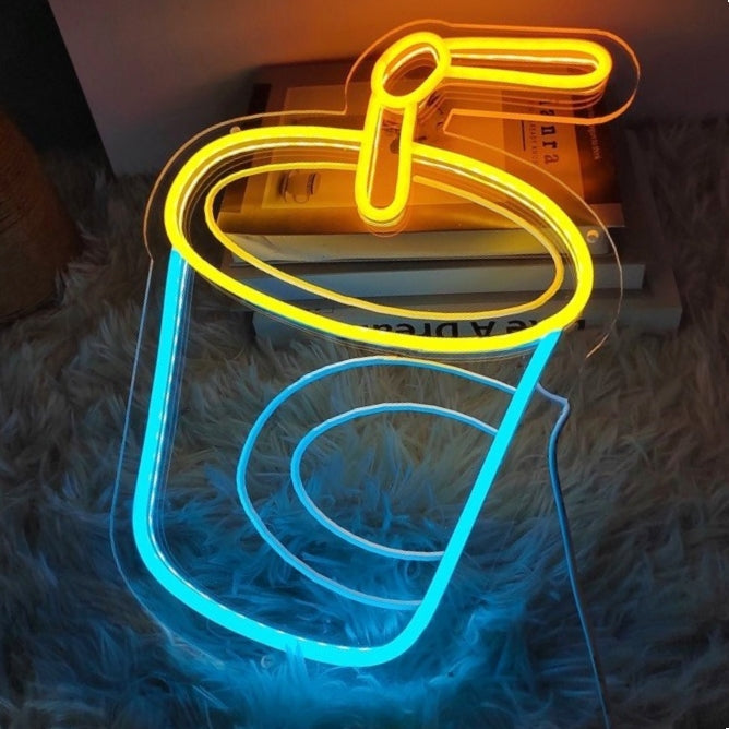 Neon cup light with yellow and blue