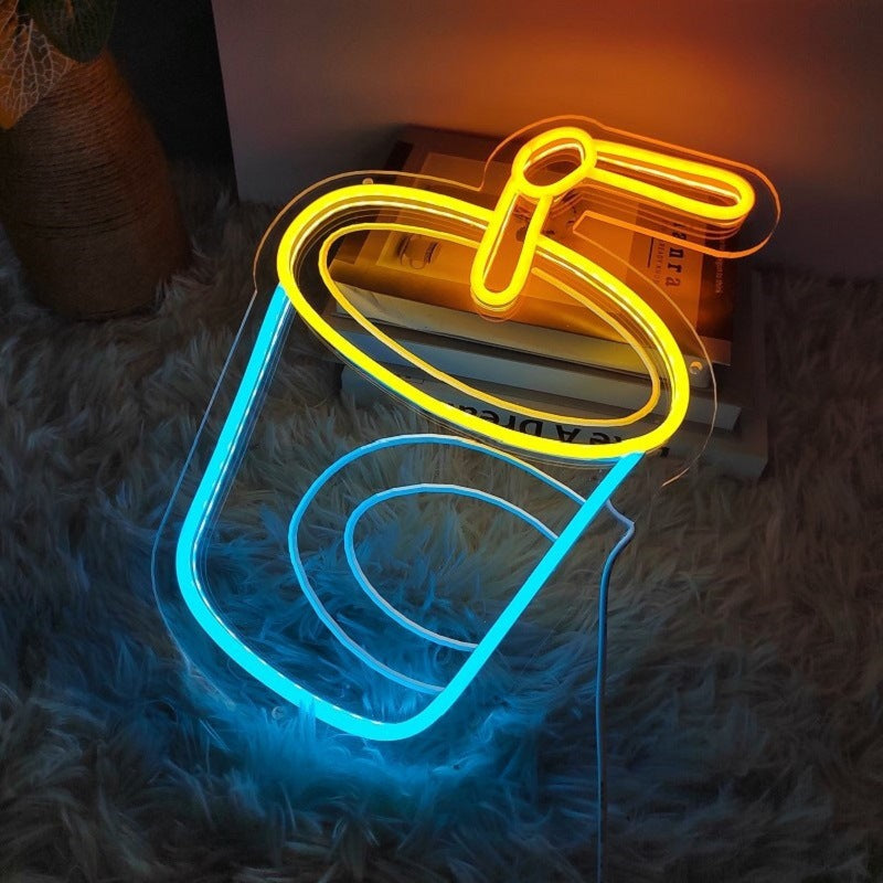 Neon cup light with orange and blue lights