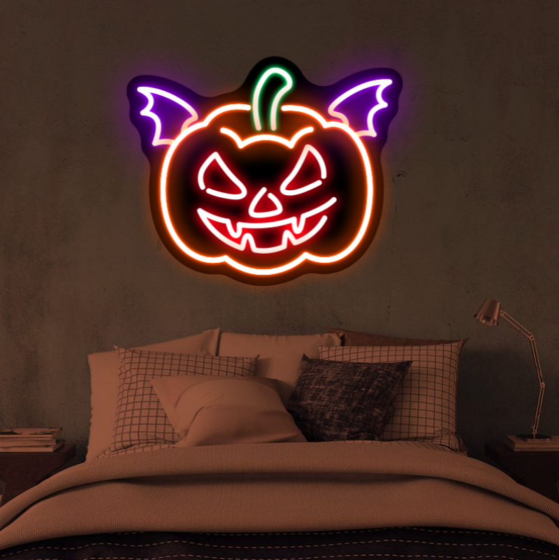 Halloween Devil Pumpkin LED Neon Sign in Bedroom