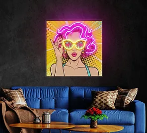 Pop art style woman LED neon sign, home decor