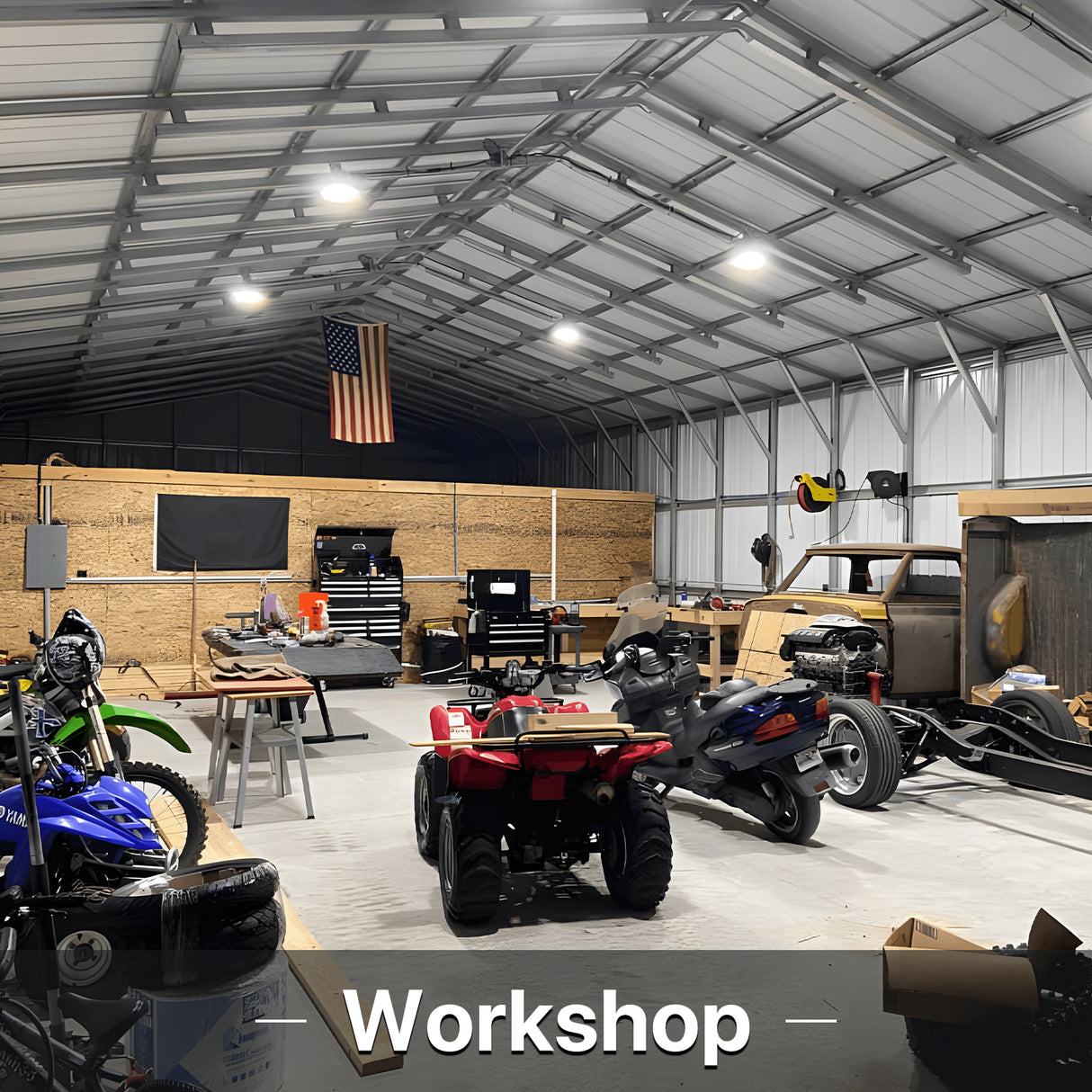Workshop illuminated by Hyperlite LED High Bay Lights