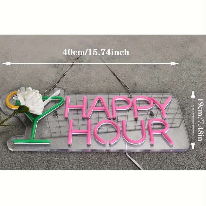 Happy Hour LED neon sign with cocktail design