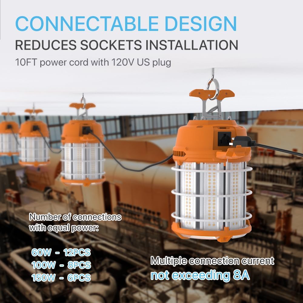 Connectable LED work lights, reduces socket installation