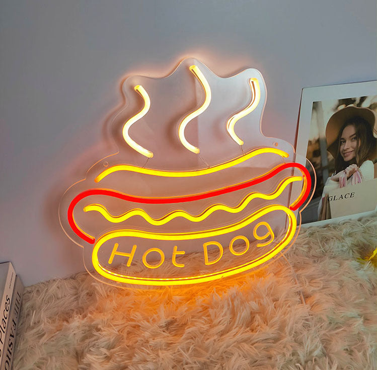 Neon Hot Dog Sign - Illuminated Decor for Restaurants and Bars