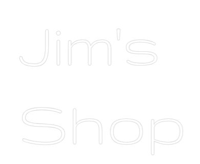 Custom neon light for Jim's Shop, Gruppo font, wall-mounted, indoor use.