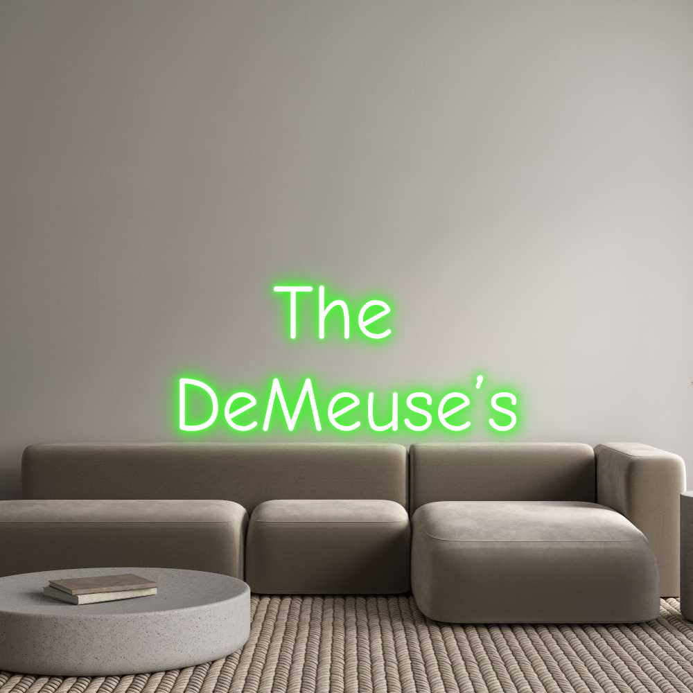 Custom neon sign "The DeMeuse's" in Emerald Green, wall mounted, indoor