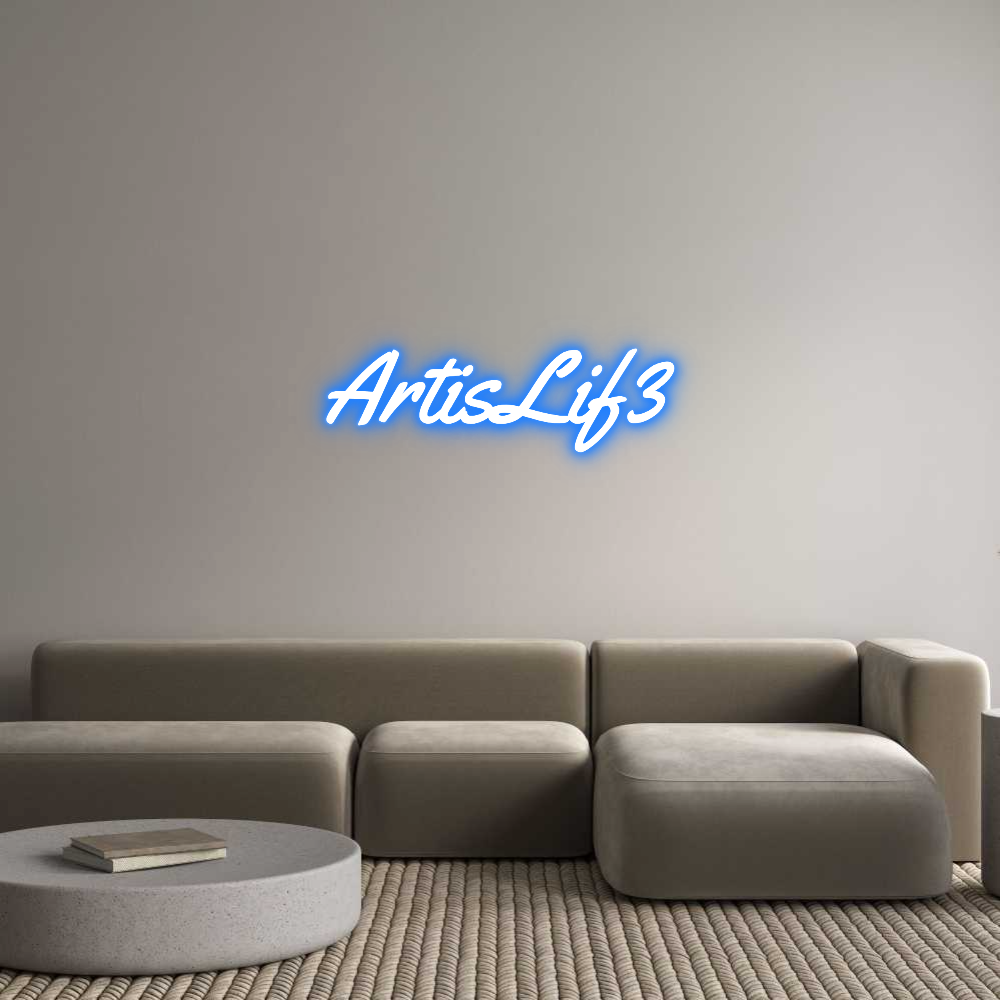 ArtisLif3 custom neon sign, super blue color, Yellowtail font, wall mount, indoor