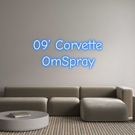 Custom 09' Corvette OmSpray neon sign in Super Blue color, wall mounted