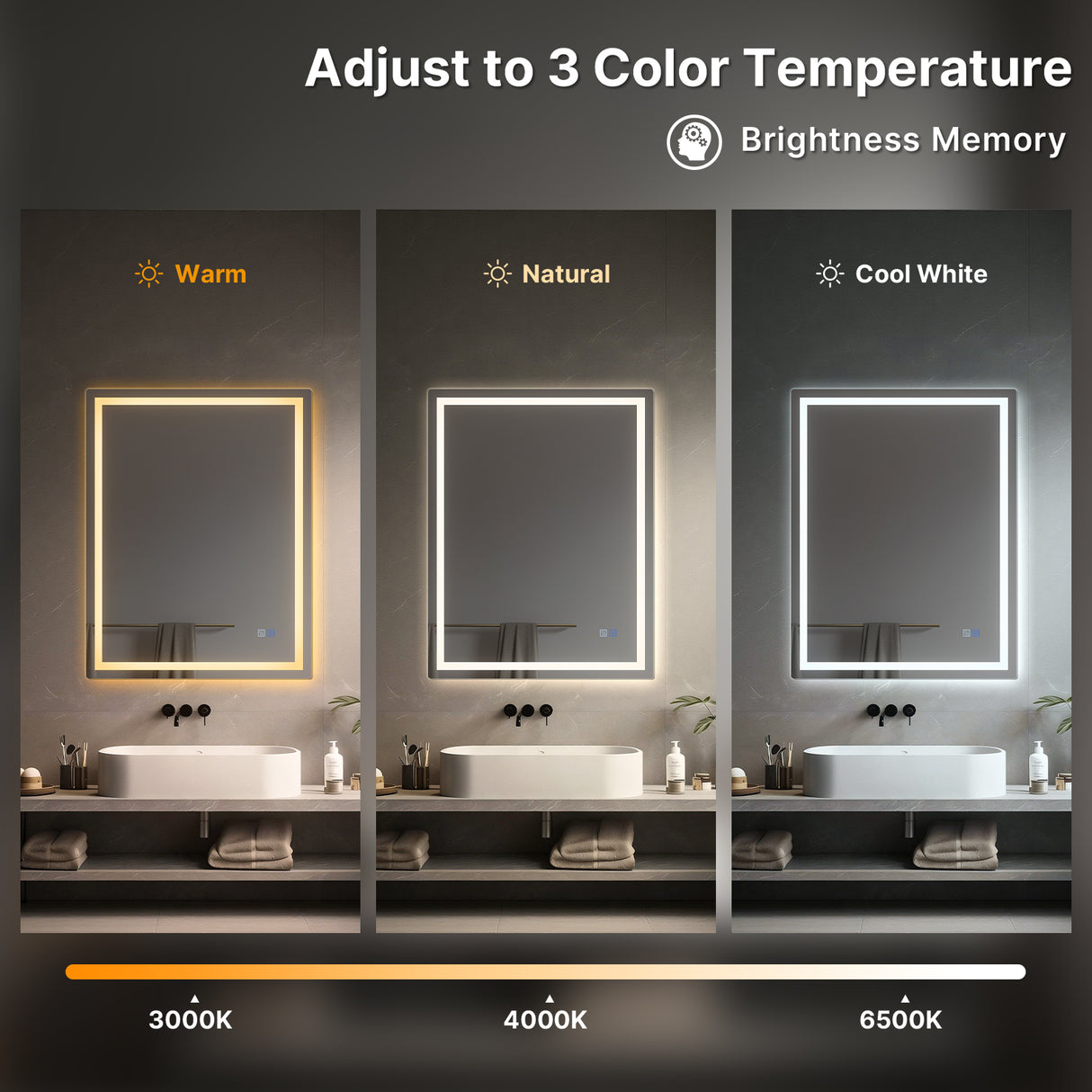 Bathroom mirrors with different color temperature settings