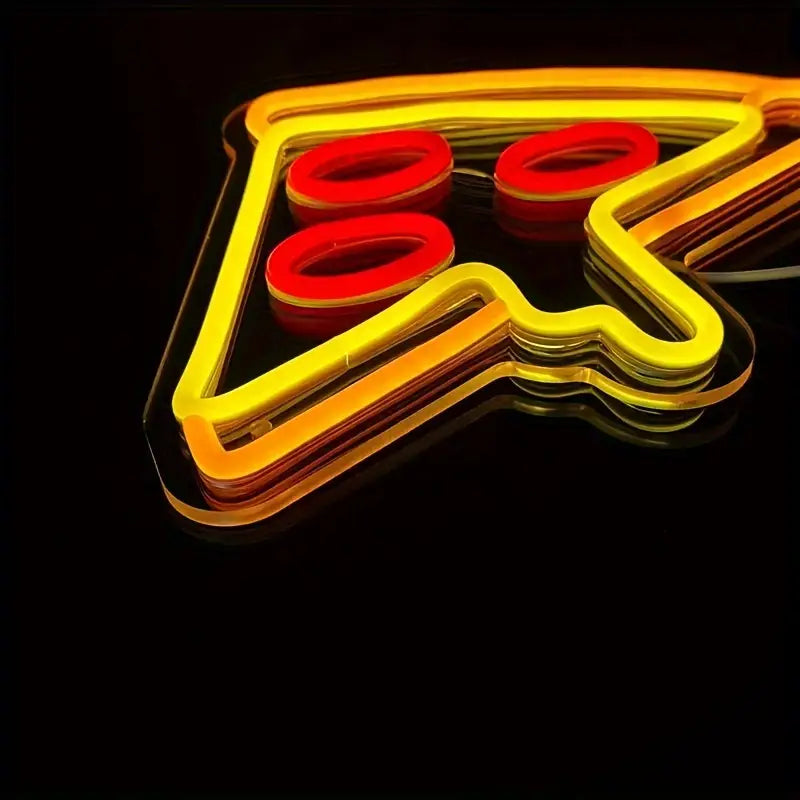 Glowing pizza slice neon sign light
