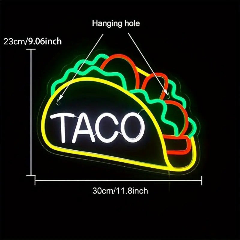 Taco Neon Sign with Size and Hanging hole