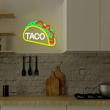 Taco Neon Sign Light in a kitchen