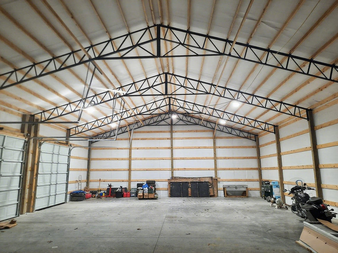 High bay LED lights are installed within the roof structure