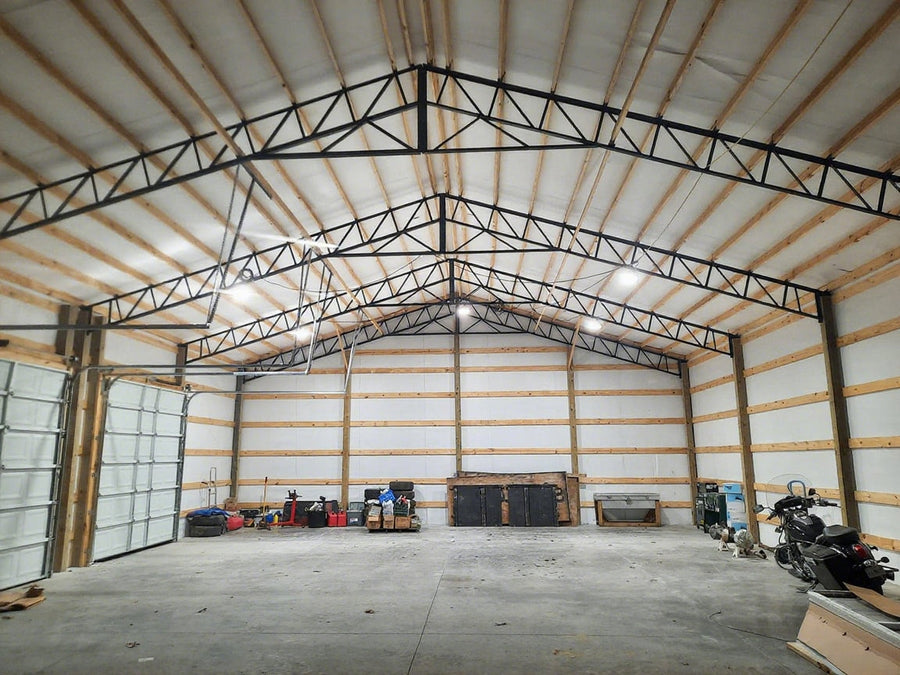 High bay LED lights are installed within the roof structure