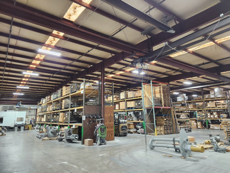 LED lights brighten a spacious factory area