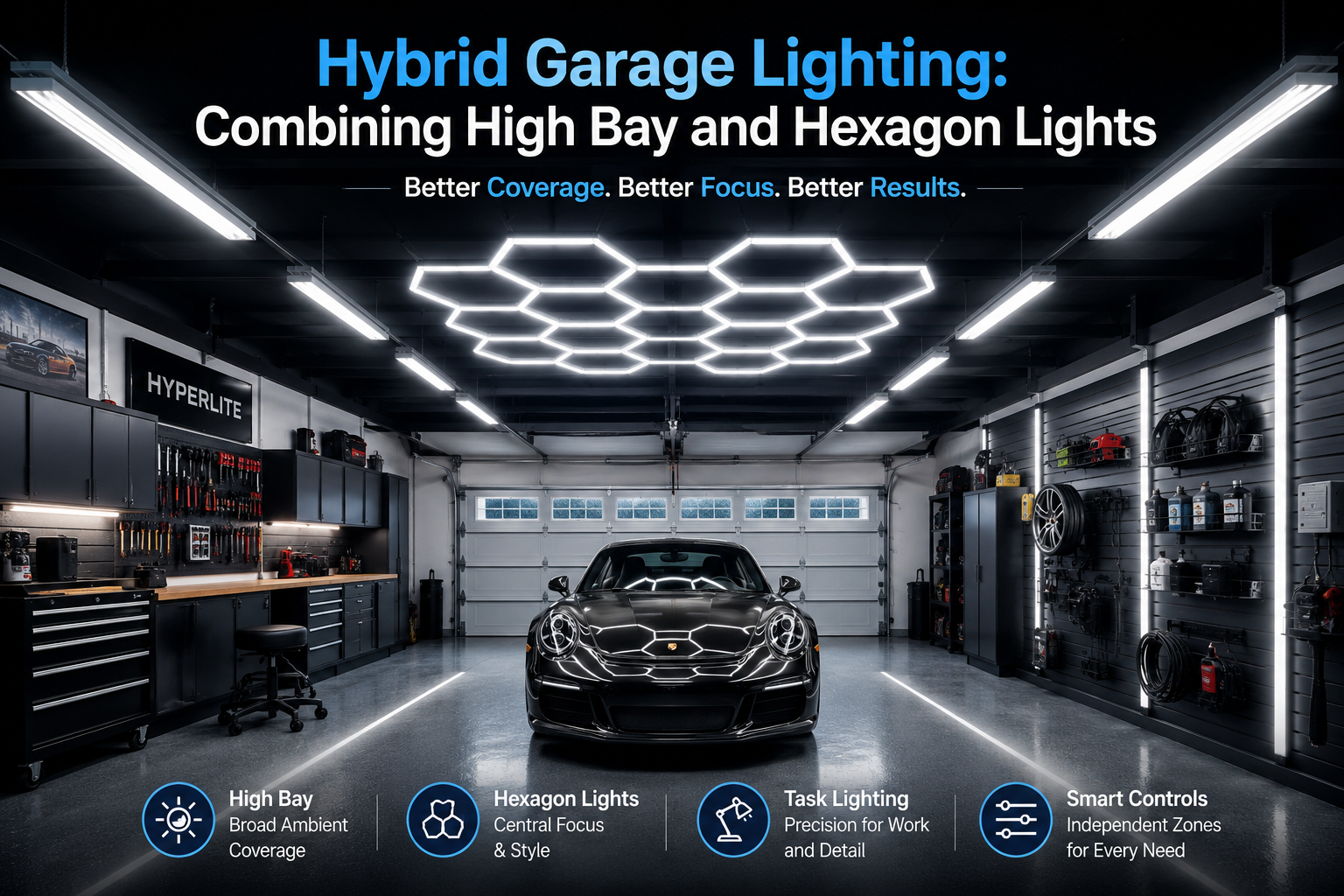 Hybrid Garage Lighting: Combining High Bay and Hexagon Lights