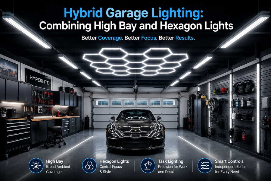Hybrid Garage Lighting: Combining High Bay and Hexagon Lights