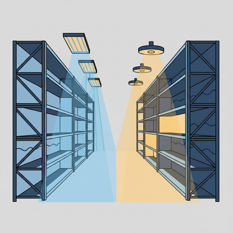 UFO vs. Linear High Bay for Warehouse Racking Aisles