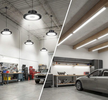 UFO High Bay vs. Strip Lights for a 2-Car Garage