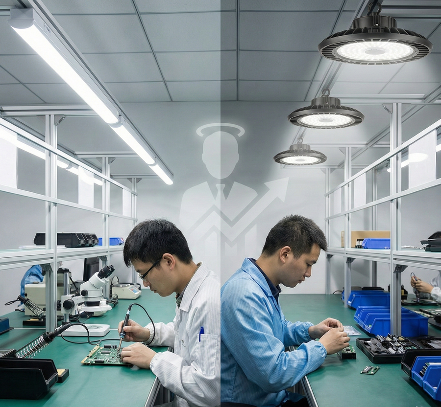 Lighting Vertical Surfaces in a Workshop for Less Glare