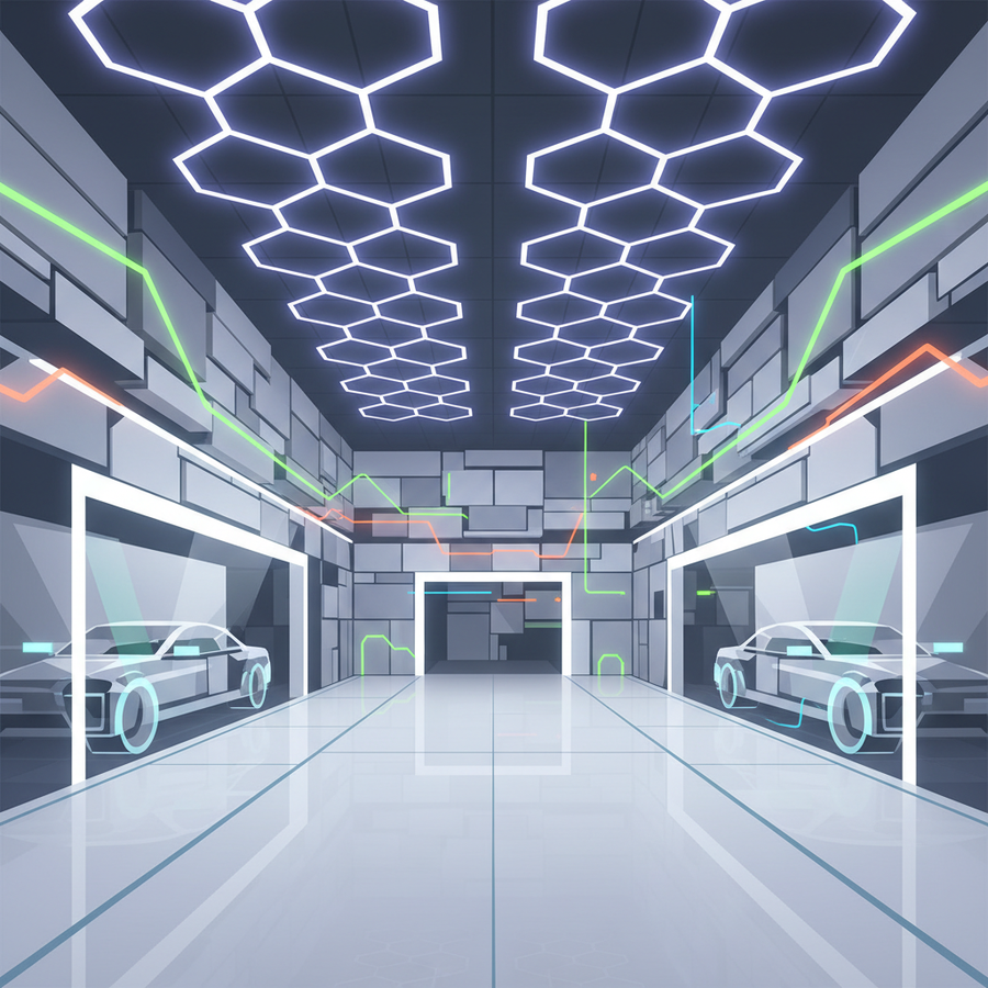 Wall-Mounted Hex Lights for Side-Panel Detailing Precision