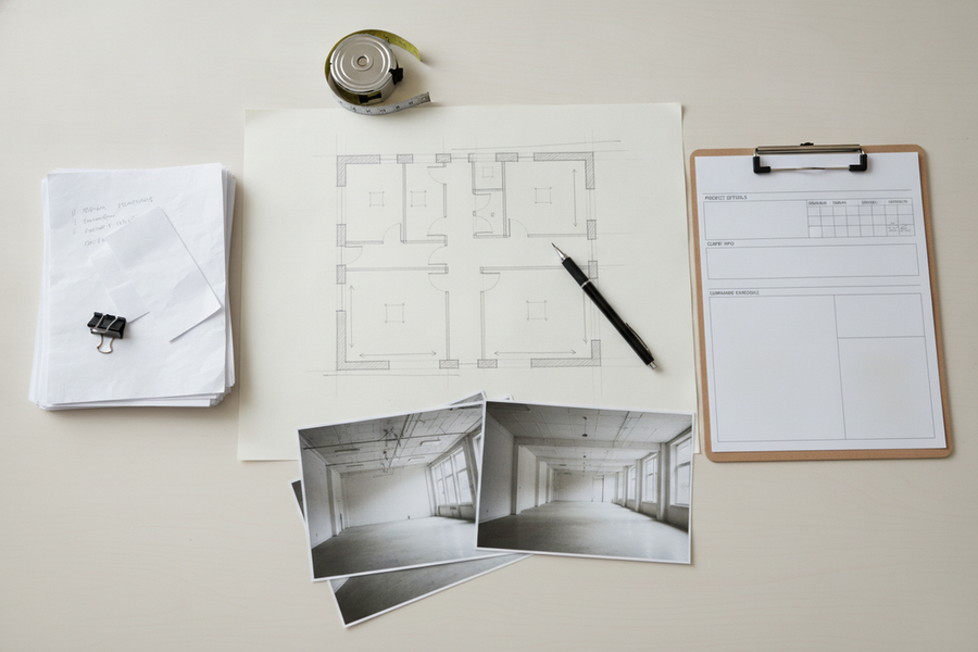 Commercial lighting project brief with a zone sketch, measurements, and labeled photos for a warehouse aisle lighting layout