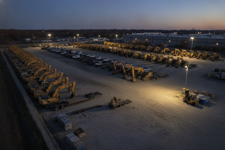 Outdoor Equipment Yard Lighting: Separate Storage Rows, Access Lanes, and Edges