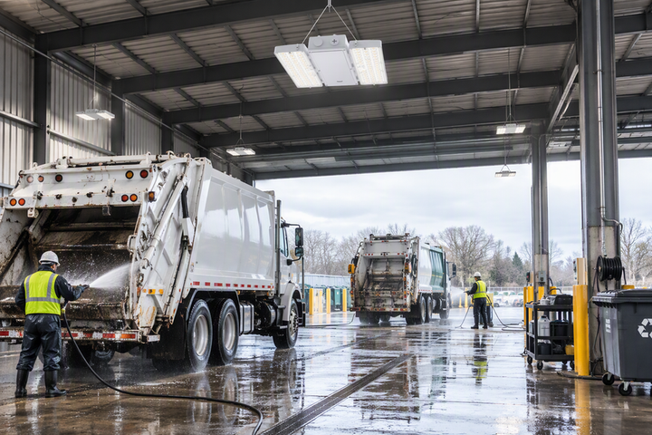 Commercial Exterior Lighting for Waste Management and Chemical Wash Bays: IP66 vs IP69K