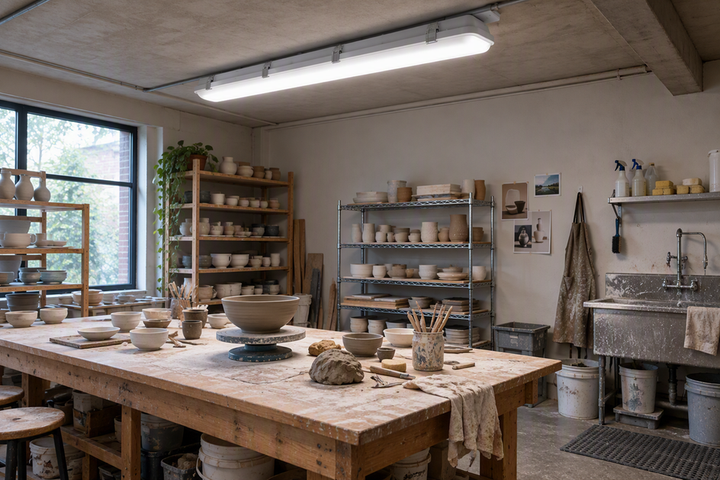Lighting a Home Ceramics and Pottery Workshop: Moisture Sealed vs Open Shop Lights