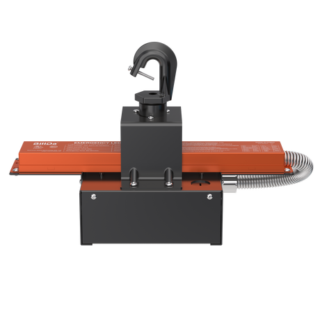 Emergency Battery for  High Bay LED Lights HPHB01 Series - Emergency LED driver for HPHB01 high bay lights, 25W/90min, orange housing with black metal bracket and hook.