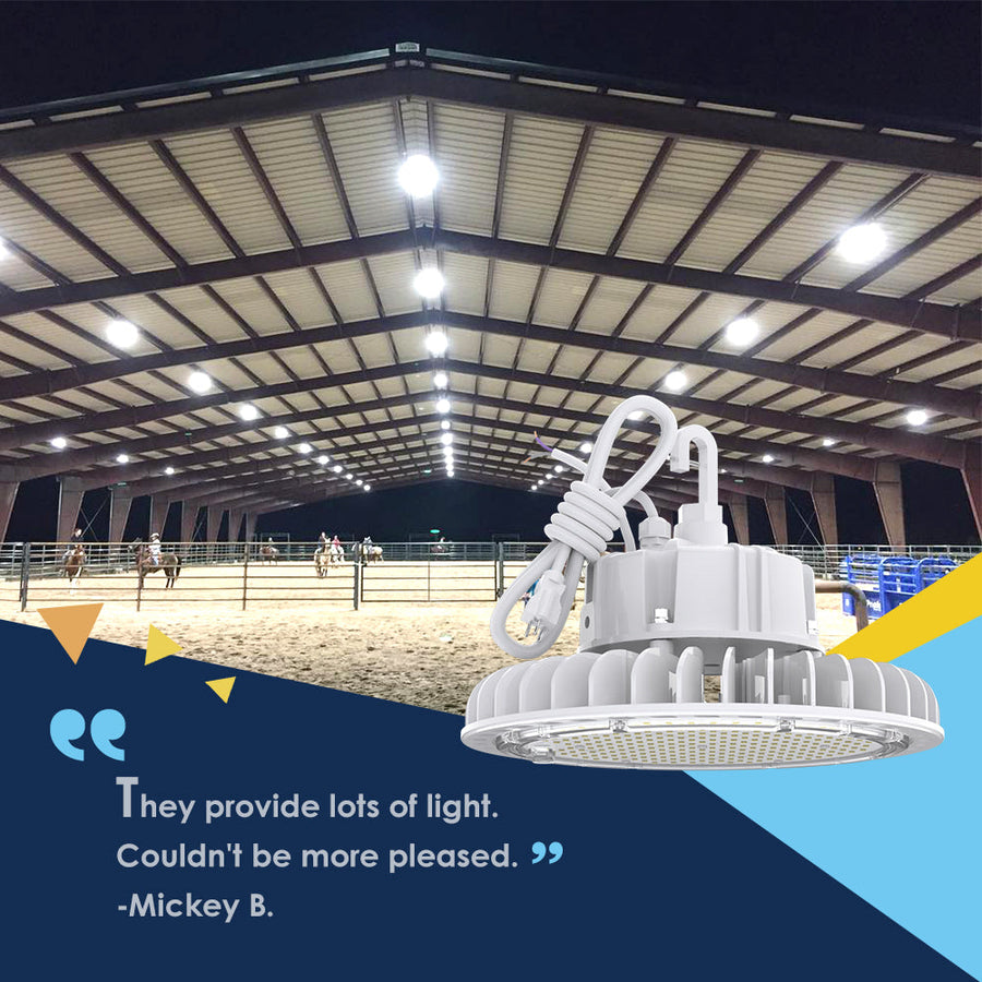 White high bay lights used in warehouses