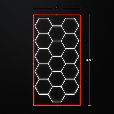 Hyperlite Hexagon Garage Lights Gen 2 Red - 15 Grid (15.9 x 8 ft) With Border - Hexagon garage lights