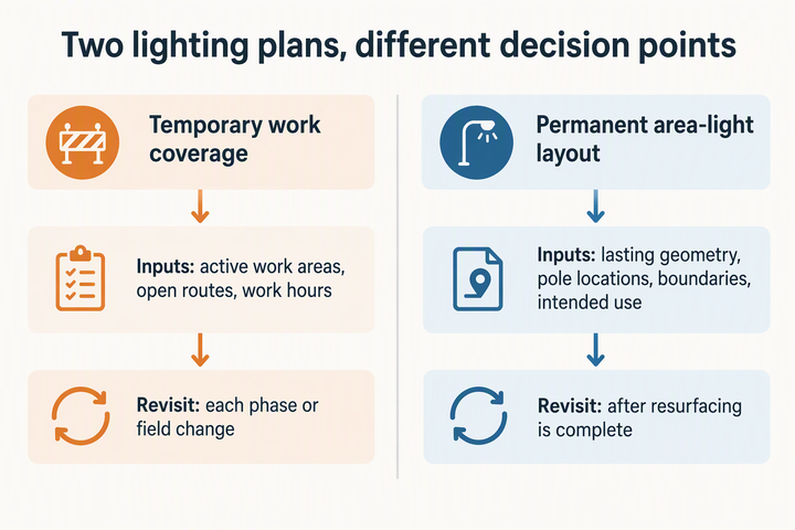 Parking-Lot Lighting During Resurfacing: Keep Temporary Work Coverage Separate